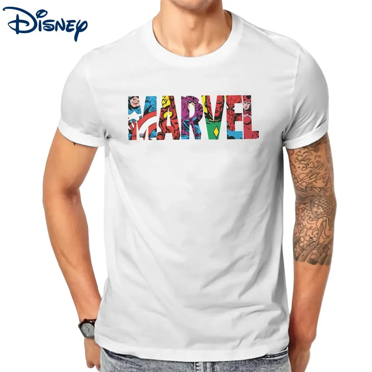 Classic Marvel Character Letter Logo T Shirt Men\'s Pure Cotton Casual T-Shirts Crewneck Tees Short Sleeve Clothing Printed