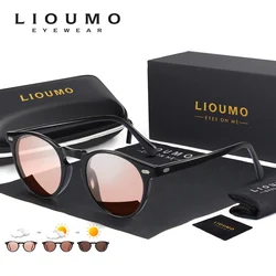 LIOUMO Round Frame Rivet Photochromic Polarized Sunglasses Men Anti-Glare Driving Glasses Women Chameleon lentes de sol hombre