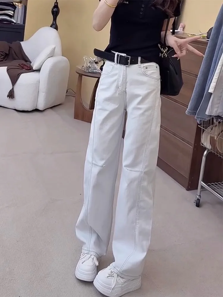 

Spring Summer New Style Women's plus Size Slim Fit Straight Leg Jeans Thin Version Long Pants High Waist Wide Leg Denim