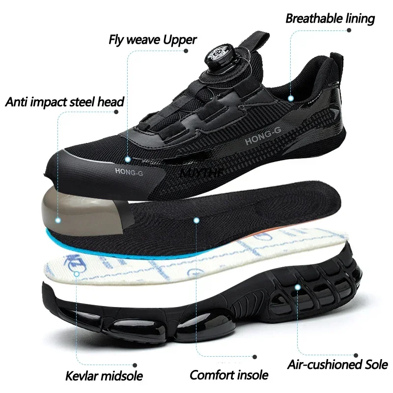 Men Rotating Button Work Sneakers Steel Toe Shoes Safety Boots Puncture-Proof work Shoes Indestructible Fashion Protective Shoes