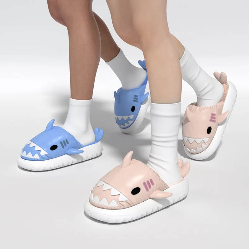 New Home Down Plush Shark Slipper Man Women Autumn Winter Thick Sole Shark Cotton Slipper Indoor Detachable Couple Warm Slippers