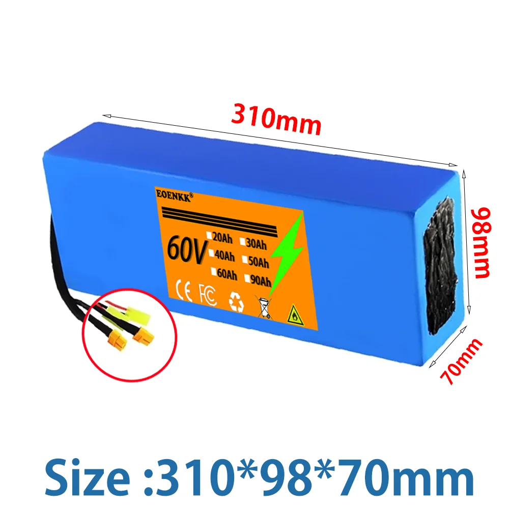 電動自転車用リチウムイオンバッテリー,60V, 30Ah, 18650,16s5p,3000W, 60V, 100% 真の容量