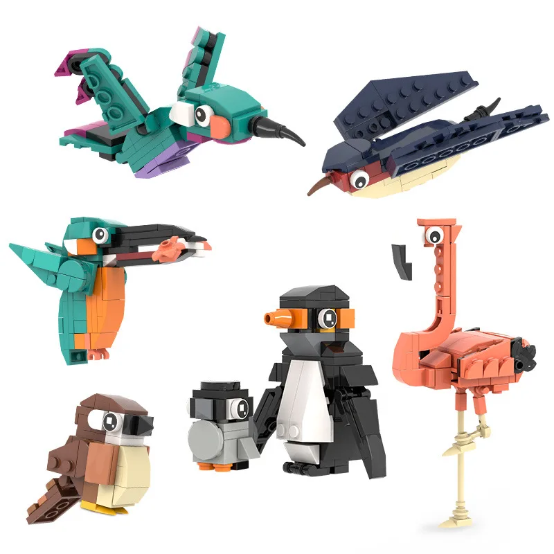 Ideas Birds Swallow Flamingo Penguin Model Building Blocks Wonderful Animal MOC Bricks City Construction Toys for Children Gifts