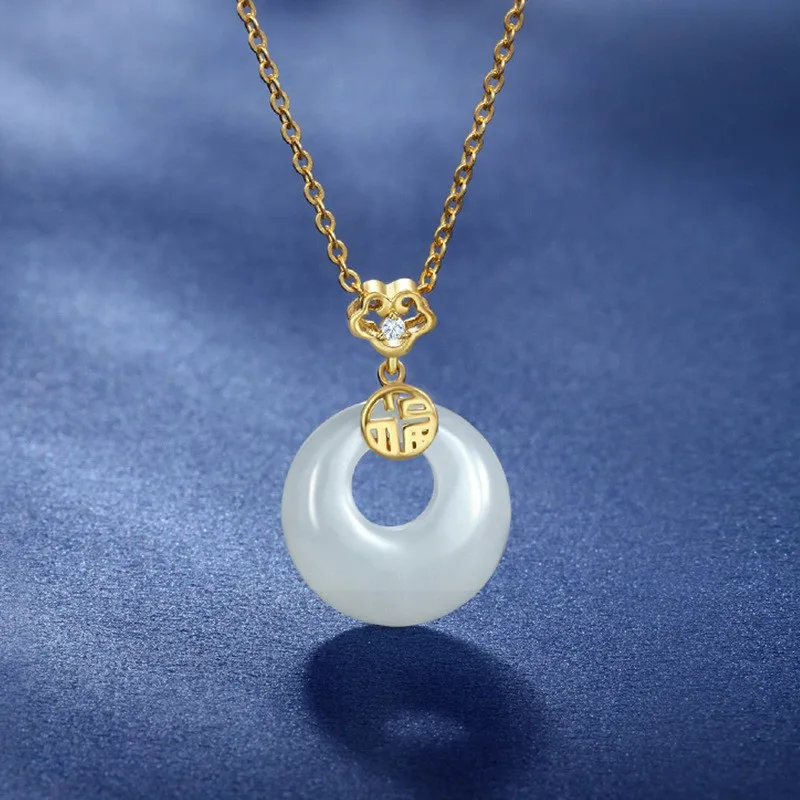 Lucky White Jade Gemstones Pendant Necklaces for Women Wife 18K Gold Filled Silver 45CM Chain Elegant Jewelry Mother's Day Gift