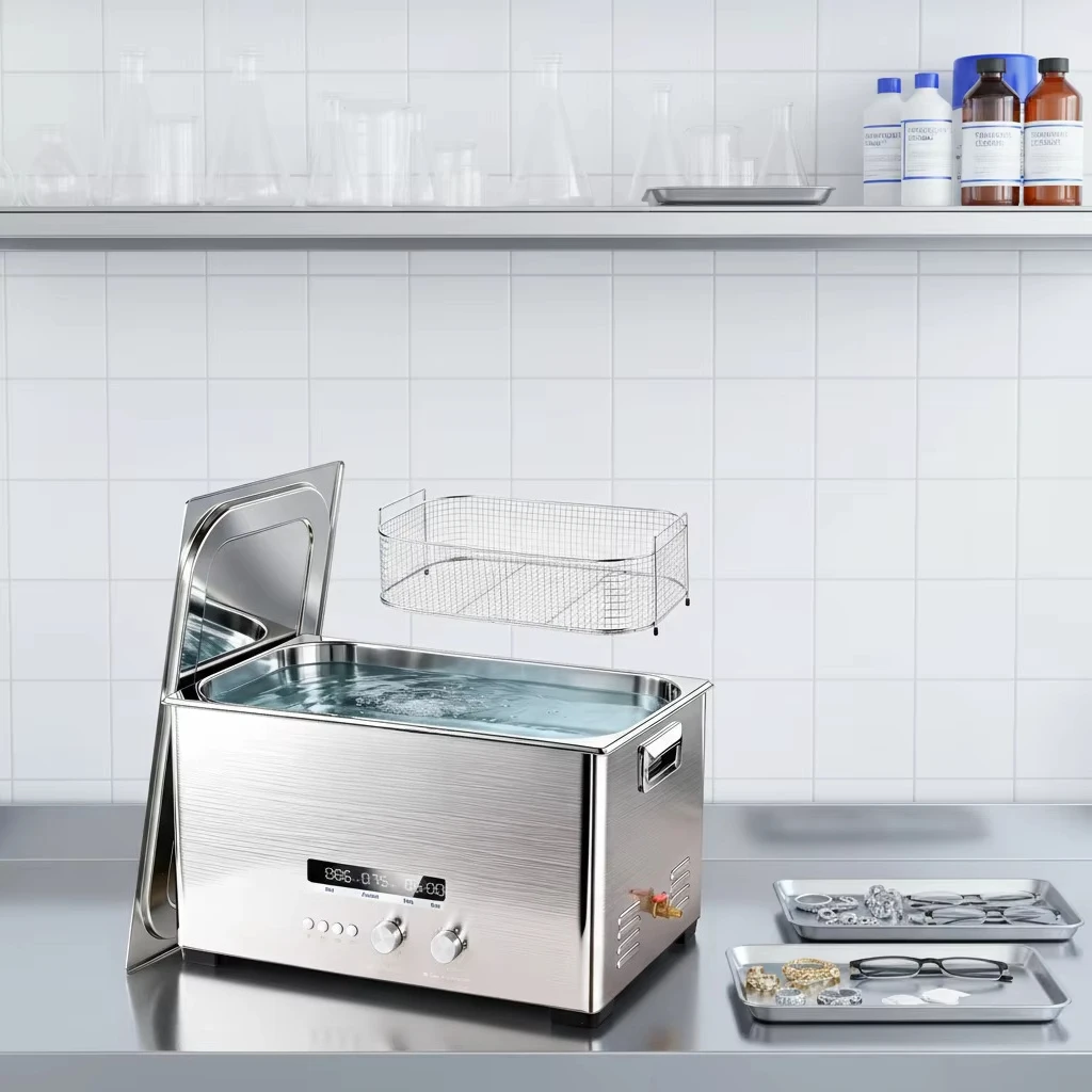 Ultrasonic Cleaner Machine 40kHz 22L Stainless Steel SUS304 500W 3-Year Warranty Dental Industrial Jewelry Powder Parts Labs