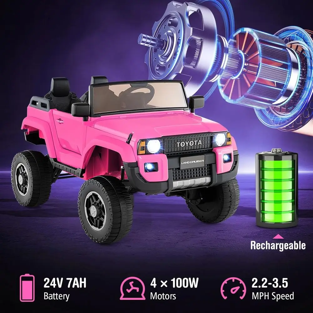 24V 2人乗り子供用乗用車、4WD/2WD切替可能、ライセンス取得済みトヨタLC250乗用トラック、リモコン、シャベル、音楽＆サウンド付き、ピンク