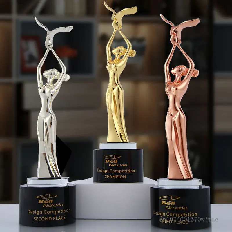 Custom Creative Metal Trophy, Dance Event Award Home Decor Sculpture Zinc Alloy Gold, Silver, Copper, Crystal Bottom Trophy, 1Pc