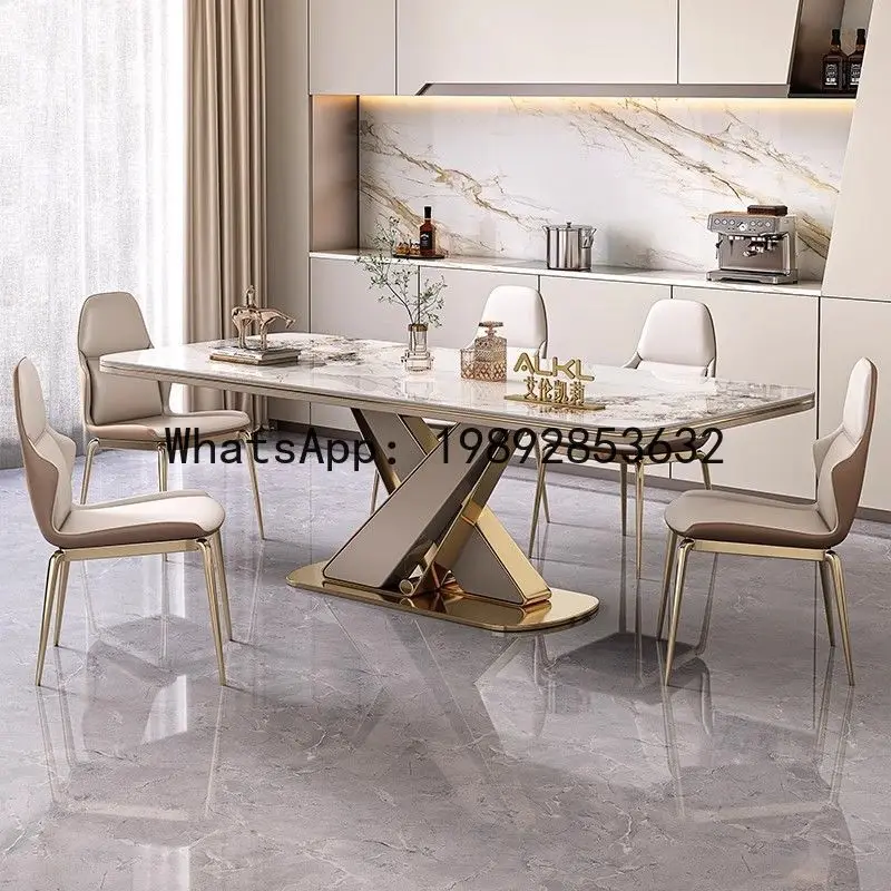 

H5.15 rock slab dining table and chair combination glossy rectangular living room retractable island