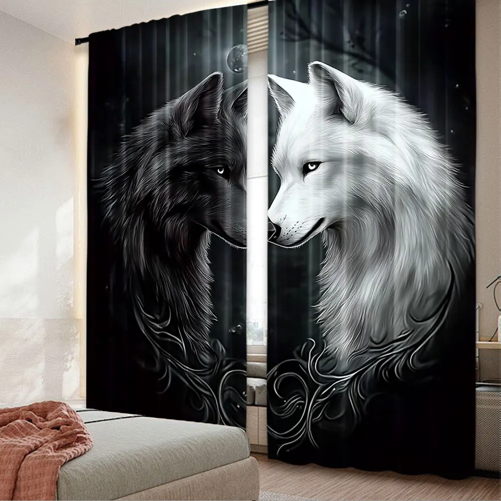 

2Pcs Animal Theme Curtain Wolf In The Forest At Night Curtain Suitable For Bedroom Bathroom Living Room Dining Room Study Room