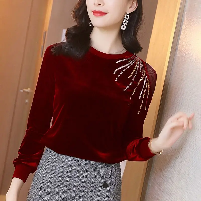 Commuter Versatile Temperament Women's Clothing 2023 Autumn and Winter New Round Neck Long Sleeve Solid Color Trend Pullover