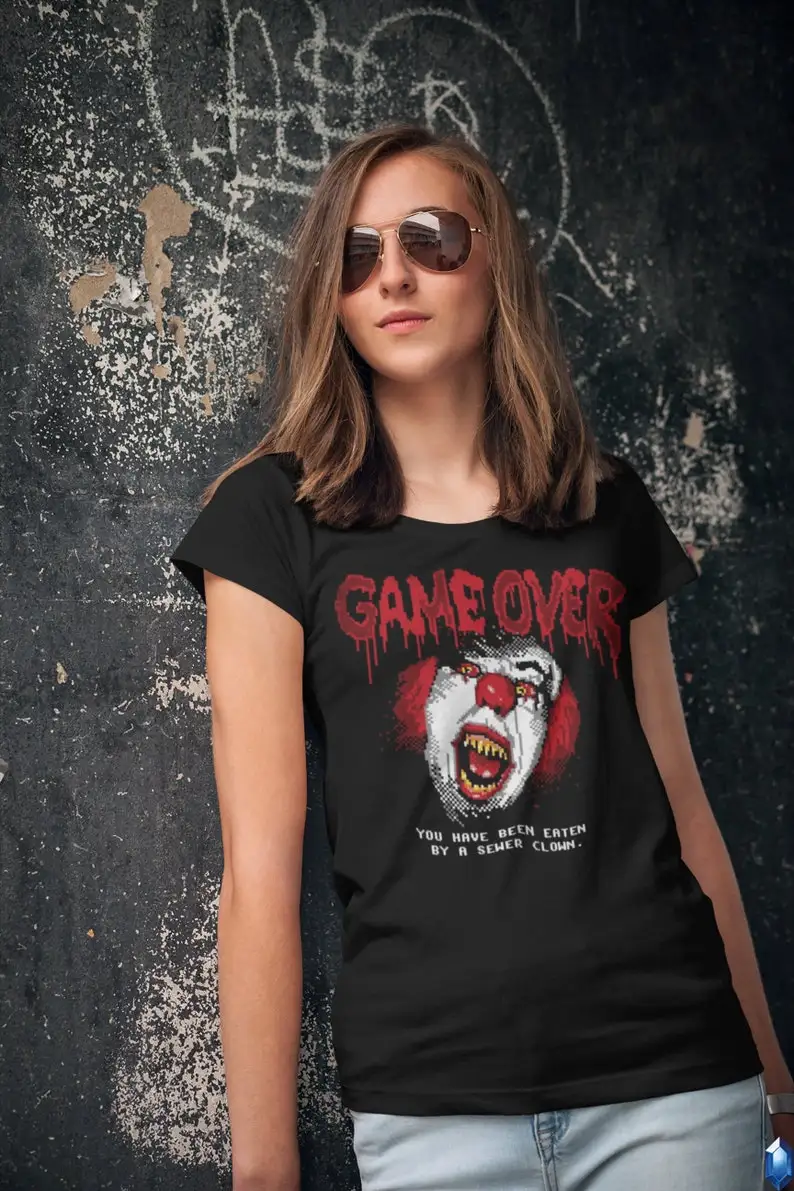 Game Over NES IT T-Shirt Unisex Funny Cotton Adult Pennywise Clown Stephen King Halloween 2022