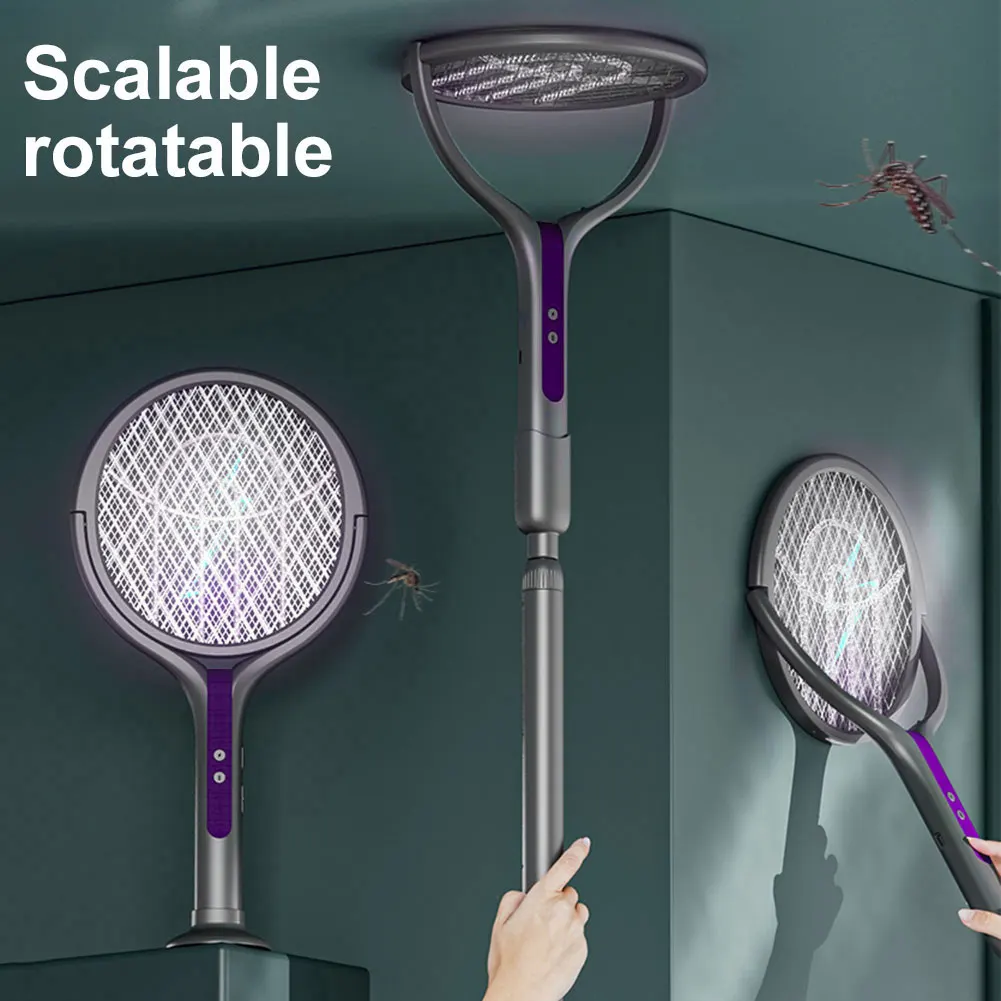 NEW USB Electric Fly Swatter Extendable Mosquito Swatter with Rotating Head 2 in 1 Mosquito Trap Light for Camping Home Garden image 2