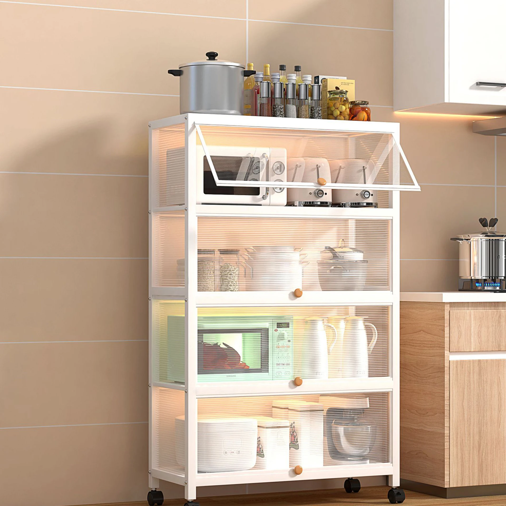 Kitchen Storage Rack Multi-layer Storage Cabinet With Door Household Multifunctional Tableware Cabinet Dishes Food Storage Rack