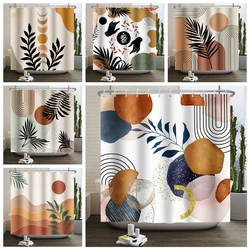 Abstract Boho Shower Curtain Modern Mid Century Minimalist Leaf Plant Arch Sun Bohemia Waterproof Bathroom Bath Curtain Decor