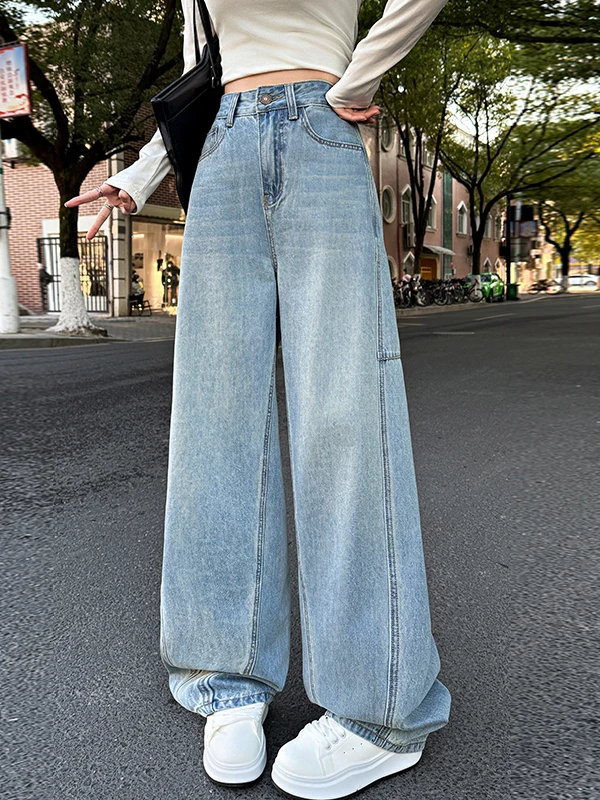 

High Waist Wide Leg Loose Fit Denim Jeans Women Summer Korean Sle Retro Waed Drapey Slimming Effectiven Big Size