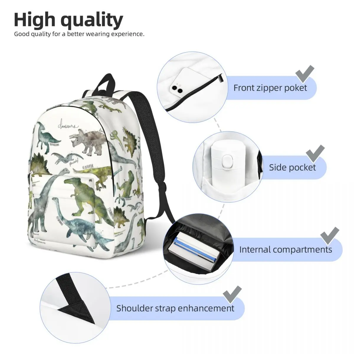 Dinosaurs Dino Wildlife Cool mochila para hombres y mujeres, bolsas de lona para computadora portátil, deportes, estudiante, negocios, Jurassic Daypack