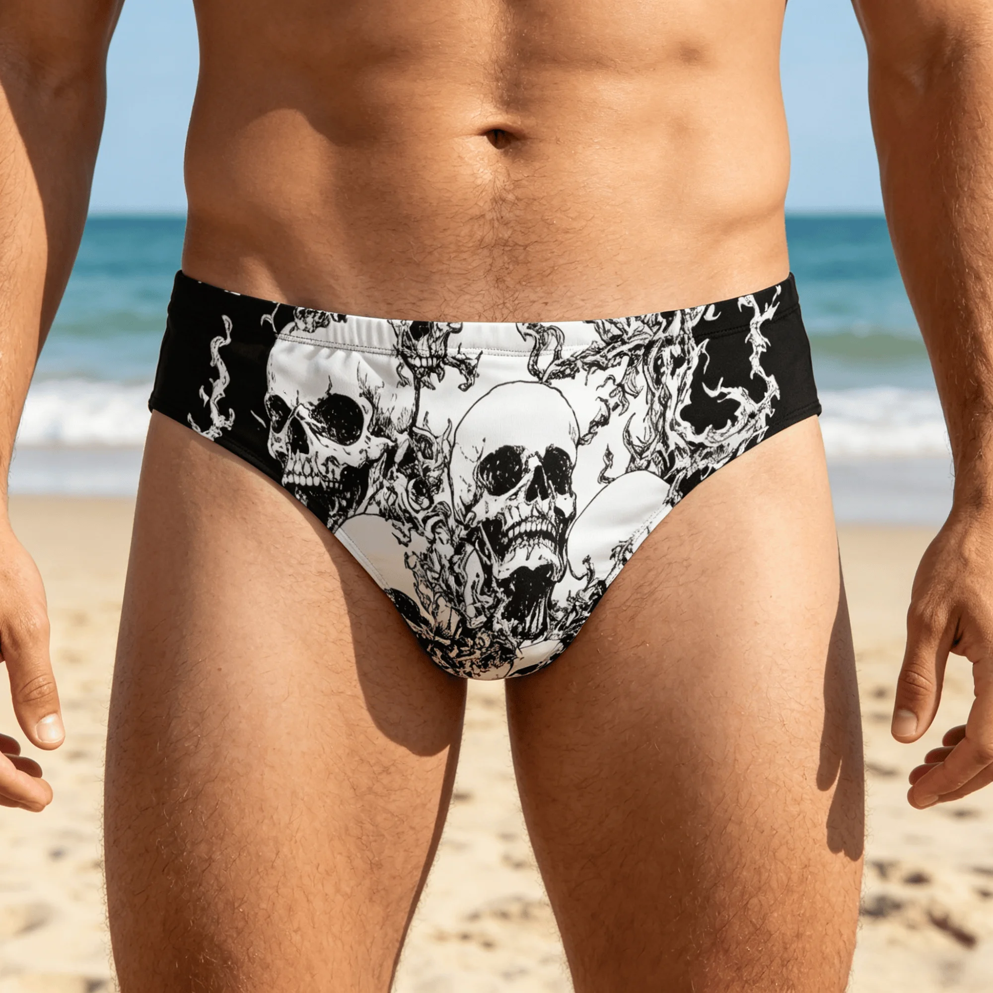 Skull Swim Trunks Lightweight Comfortable Sexy Men's Triangle Swim Trunks Pool Parties Beach Vacations Trend Sexy Men's Bikini