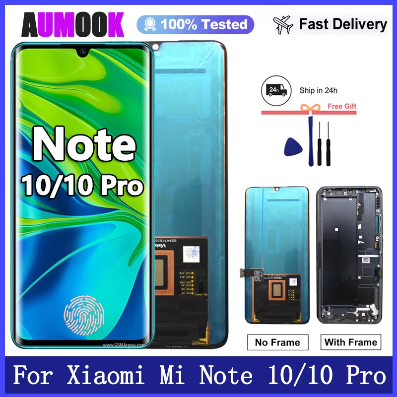 Novo Display AMOLED para Xiaomi Mi Note 10, Tela LCD com Touch Screen e Digitalizador para Xiaomi Mi Note 10 Pro, Substituição de Display LCD.
