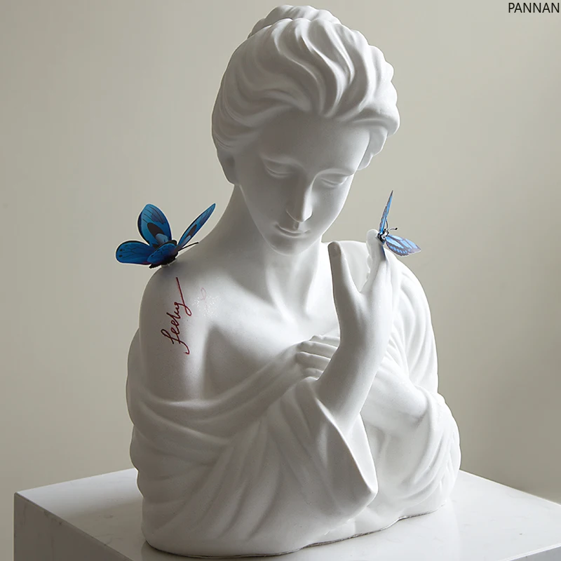 Butterfly girl bust sculpture ornament porch art home beauty salon decoration