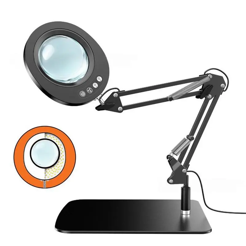 A93E-10 Times Magnifier LED Desktop Magnifying Glass Lamps 5 Color Modes 10 Dimmable Levels Folding Swing