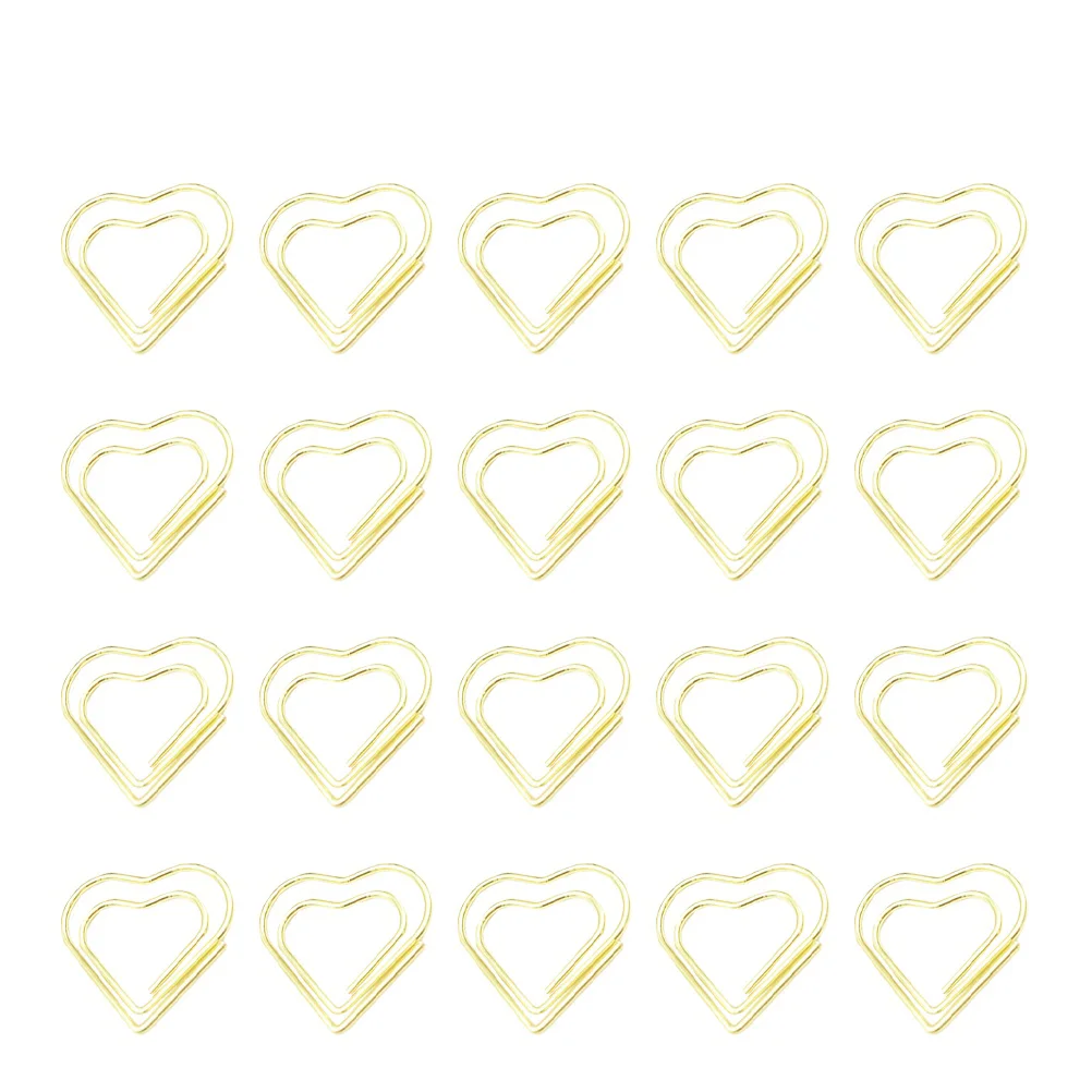 

20 Pcs Cube Office Supplies Bookmark Clips Heart-shaped Staples Golden Metal Paper Binder