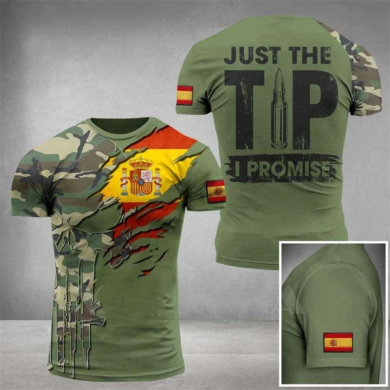 Spanish Camouflage T Shirt Men Veteran Tactics Tops 3D Espana Emblem Printed Forest T-shirt Short Sleeve Spain Patriotic tee