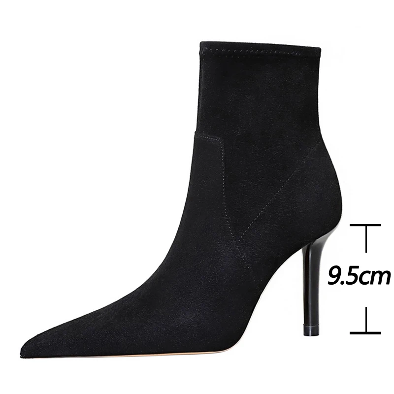 BIGTREE Shoes Black Women Ankle Boots Sexy High-heeled Boots Suede Side Side Zipper Autumn Winter Shoes Stiletto Heels Female