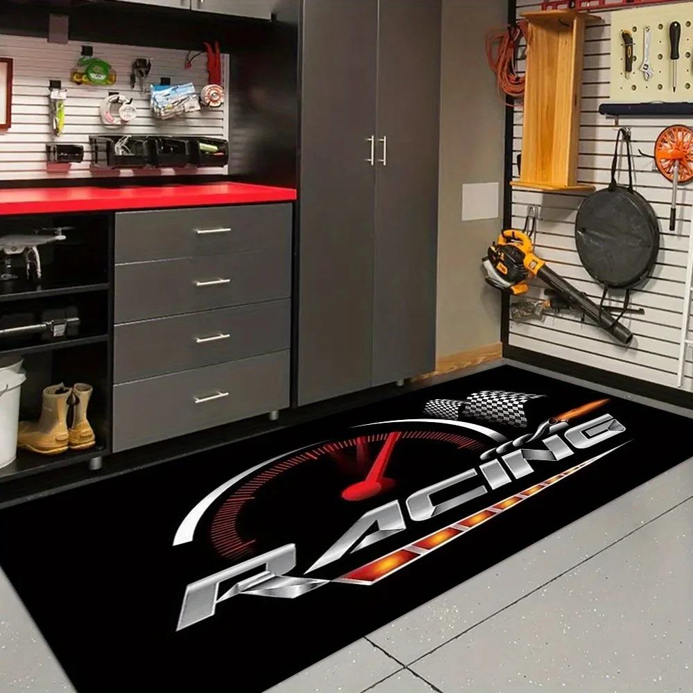 Racing Themed Motorcycle Mat, Anti-Slip Garage Floor Mat for Motorbike Parking, Oil Absorbent, Cool Speed Style, Home Decor