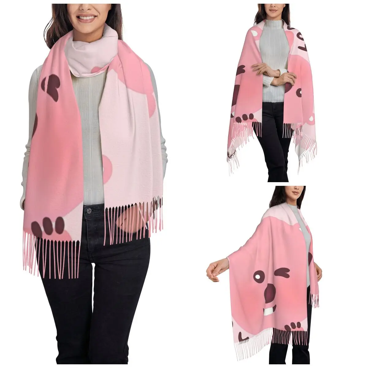 Zanmang Loopy Cartoon Shawl Wraps for Ladies Warm Large Long Scarf Cute Kawaii Pashmina Tassel Scarves