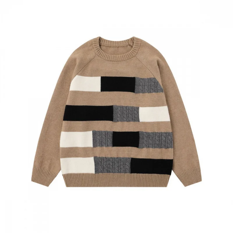

6616 American Retro Street Style Unisex Striped Pattern Design Crew Neck Sweater Loose Niche Men's Knitwear