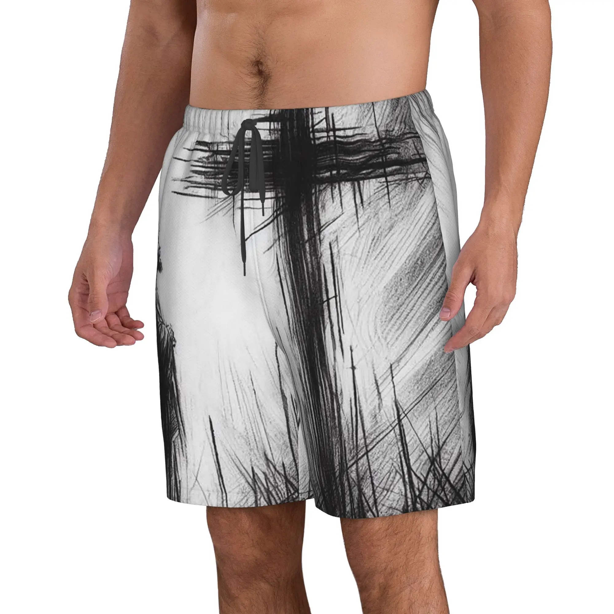 Jesus Christ and Christian Cross Dark Print Trunks Beach Board Shorts Casual Quick Dry Swimming Summer Men Pants
