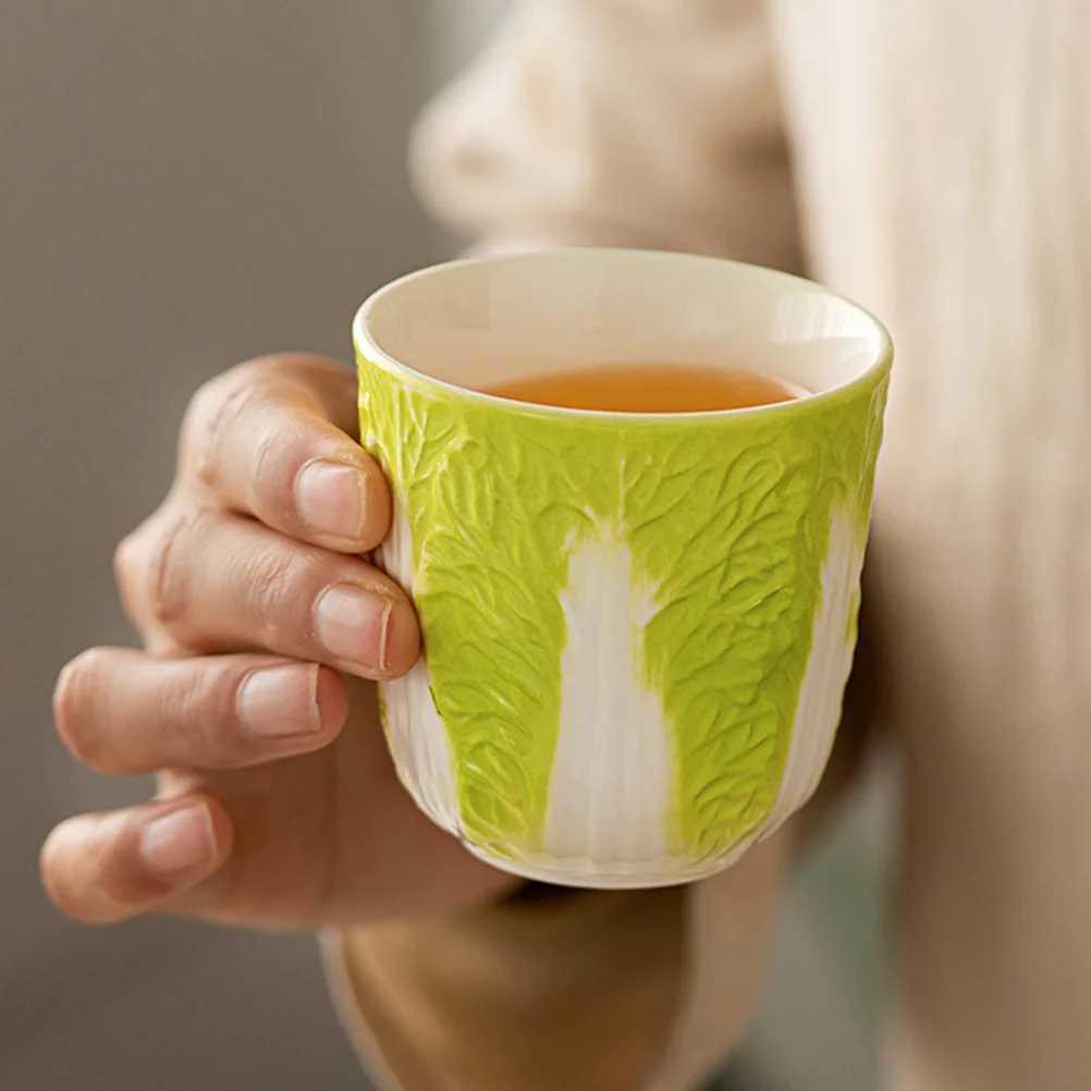 

2Pcs Ceramic Tea Cup Cabbage Pattern Porcelain Chinese Style Tea Holder Office Home Vintage Teaware Drinking Cups