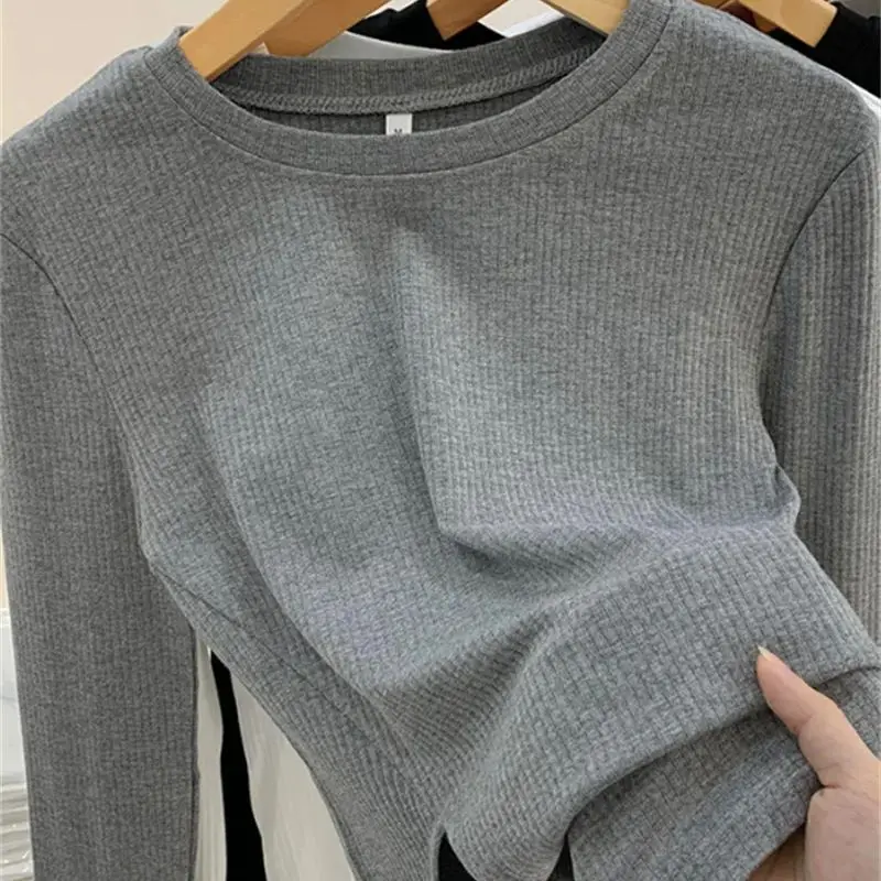 Solid Long Sleeved T-shirt O-Neck Thread Bottoming Shirt Women\'s 2024 Spring Autumn New Korean Fashion Fit Inner Fitting Top