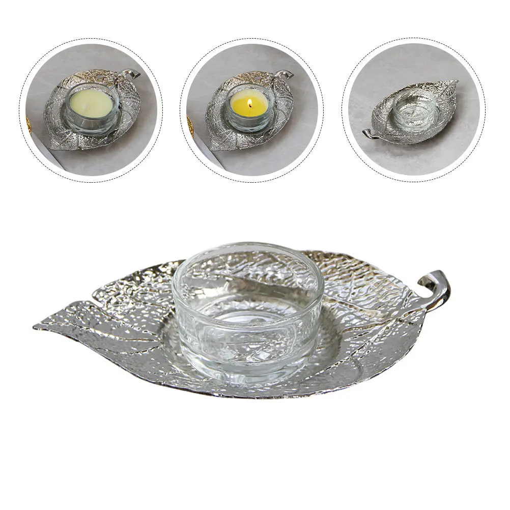 

Silver Leaf Candlestick Decorative Metal Art Holder for Wedding Party Home Decor Tabletop Decoration Leaf Candlestick