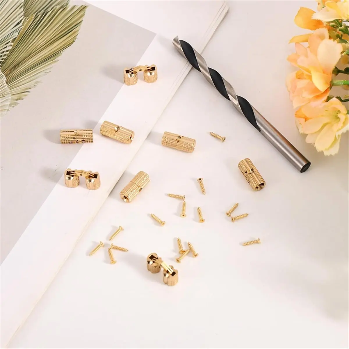 【AT48】 NEW 8mm Hidden Brass Hinges with Drill Bit,180° Hidden Cabinet Hinges for Jewelry Wooden & Ring Box DIY Crafts