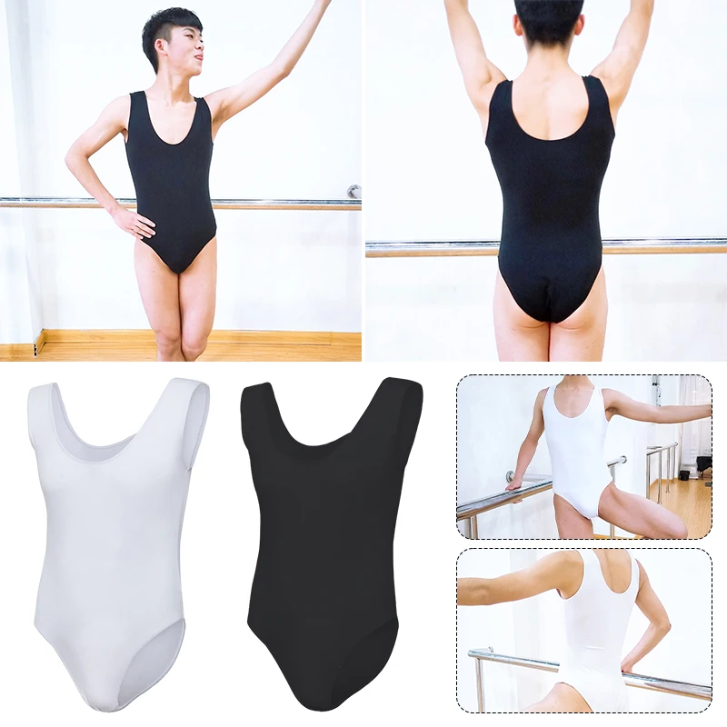 Men Ballet Leotards Deep U-Neck Sleeveless Modern Dance Practice Tights Boys Professional Gymnastic Ballet Bodysuit Dancewear