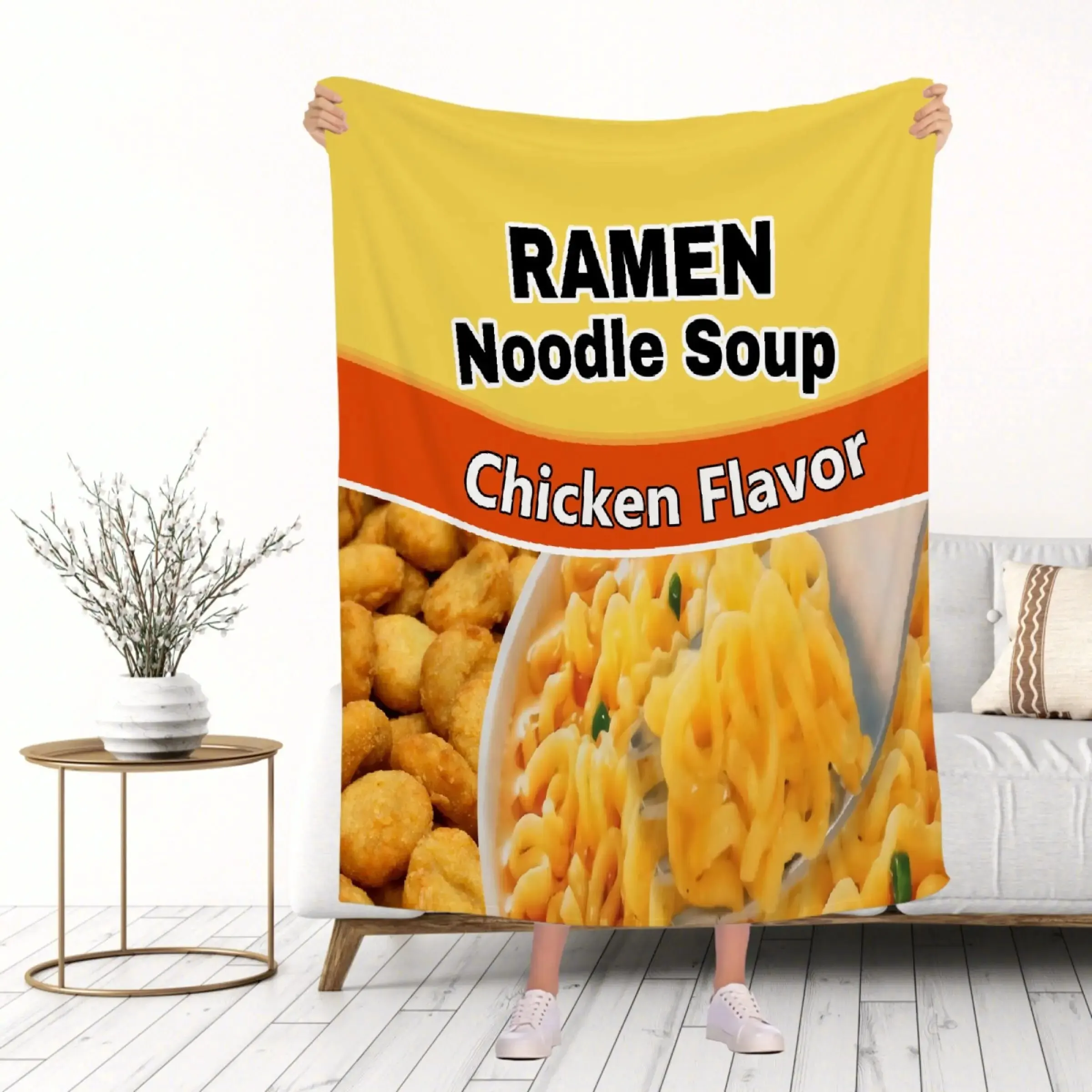 Instant Noodle Soup Chicken Flavor Ramen Blanket Soft Comfort Lightweight Flannel Fluffy Microfiber Sofa Bed Plush Blanket