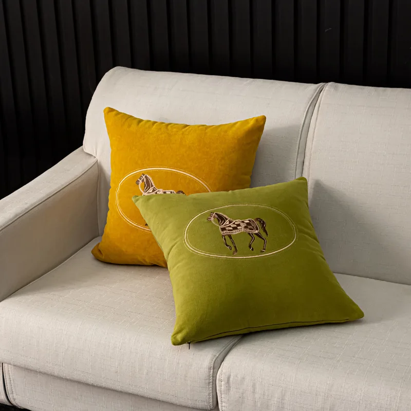Amerikanischer handbestickter Kissenbezug mit Pferdemuster, Umarmungskissenbezug, Sofa, Zuhause, Büro, Wohnzimmer, Auto-Kissenbezug, 45 x 45 cm – Detail 4