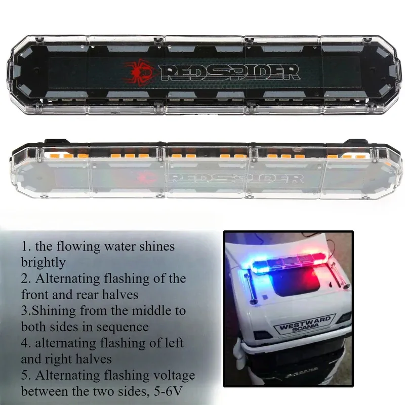 

LED Fire Engineering Vehicle Red Blue Yellow Warning Light for TAMIYA 1/14 Tractor Trailer RC Car Metal Upgrade OP Parts
