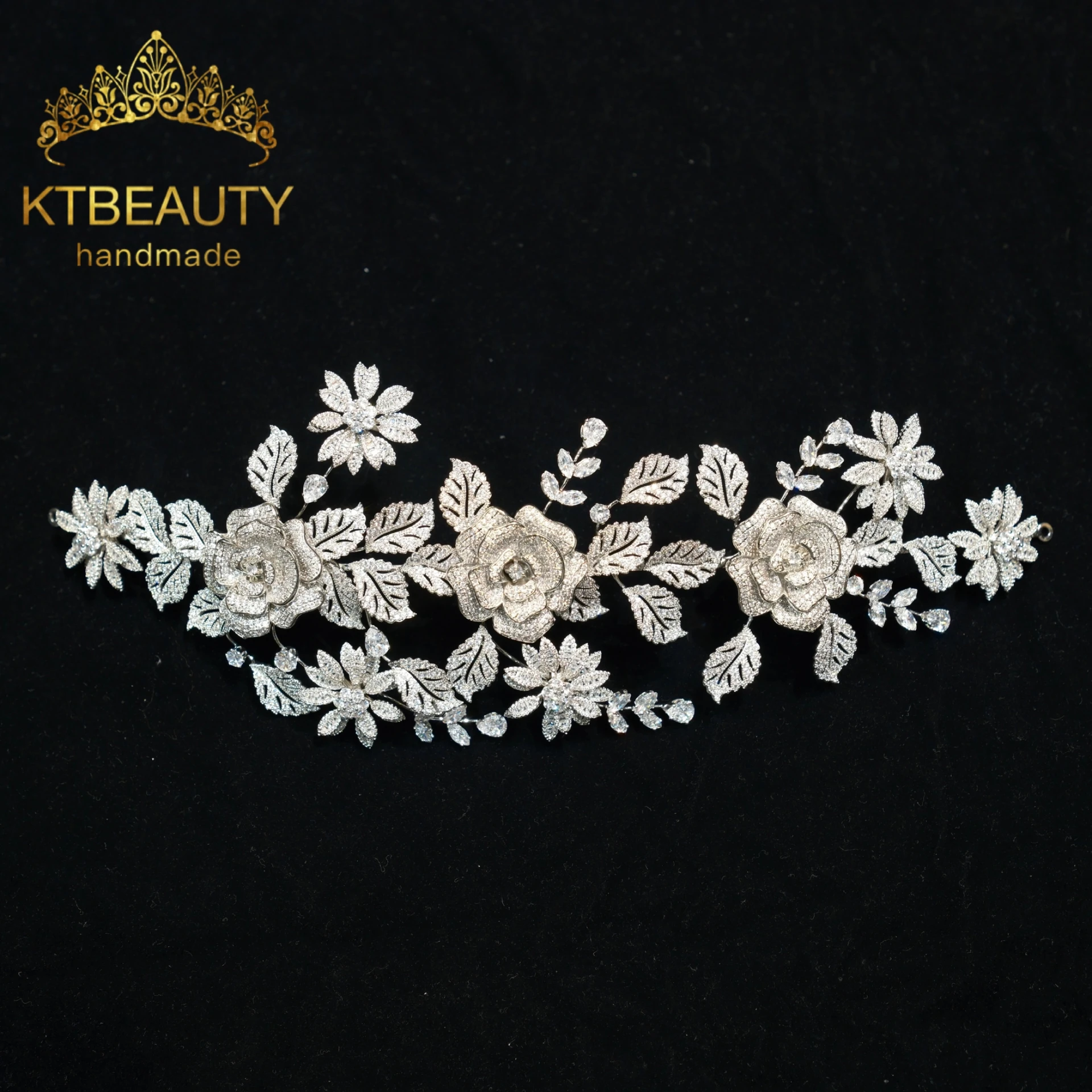 

KTBEAUTY Copper Zirconia Flowers Hairband Elegant Bridal Garland Headband for Women Fashionable Hair Jewelry Accessory