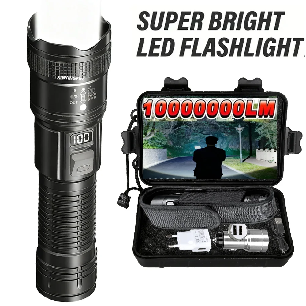 Bright LED Flashlight, USB Rechargeable Tactical Torch, Long Range Zoomable Waterproof Lamp for Camping Hiking Fishing Hunting