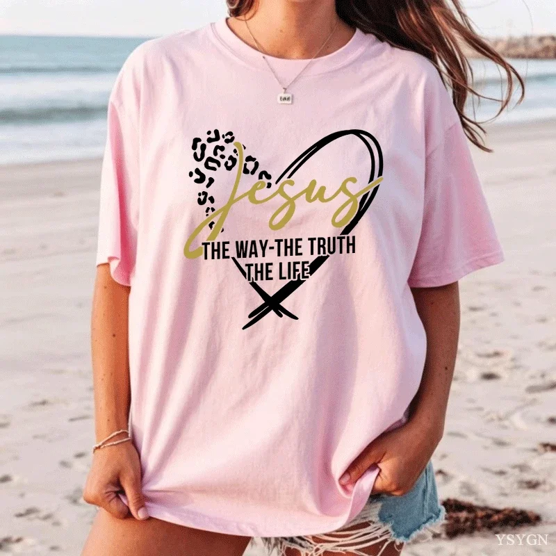 Jesus The Way The Truth The Life T Shirt Bible Verse T-Shirt Christian T-Shirt Jesus Lover Tshirt Casual Round Neck Woman Tops