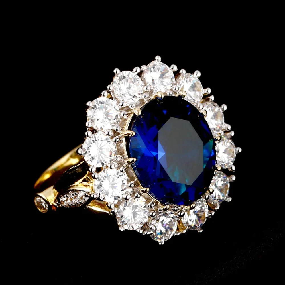 Romantic Luxury Ring with Big Oval Blue Clear Zircon Engagement Anniversary Gift Golden Color Fashion Fine Jewelry Finger Ring