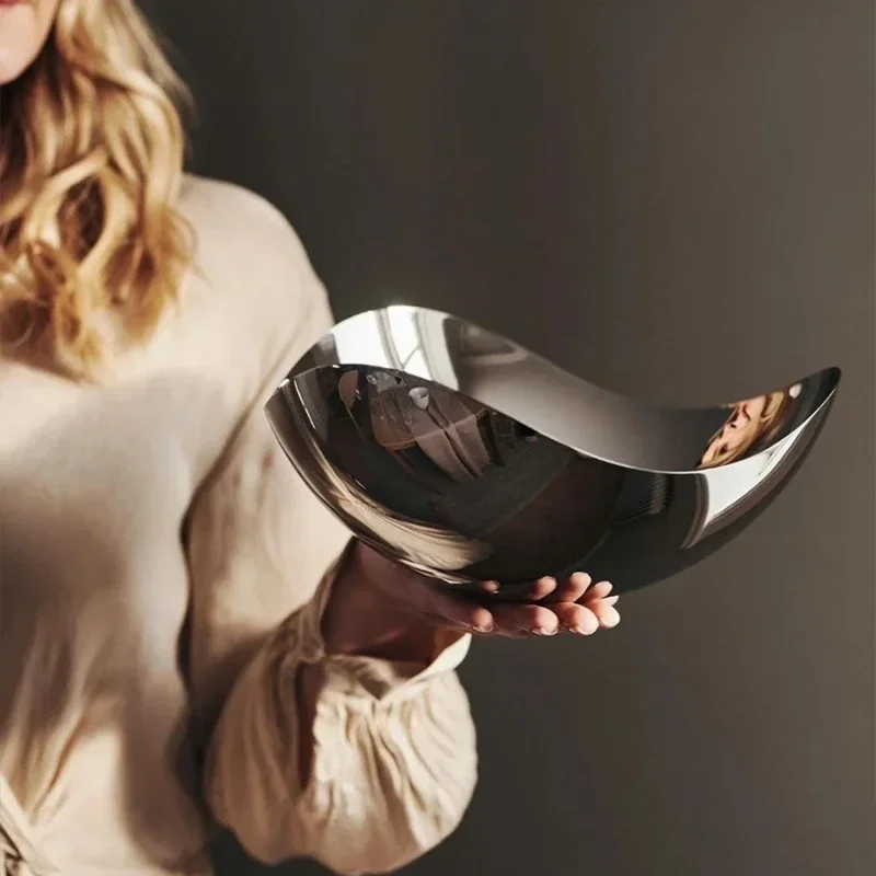 Grand Filles de Service en Acier Inoxydable, pio en Métal, Assiette de Rangement pour Salon, Table Queue, Décoration de la Maison Scandinave