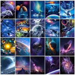 PhotoCustom Diy Paintings By Number Starry Sky Scenery With Frame Oil Painting Space Landscape Kits Acrylic Paint Home Wall Deco