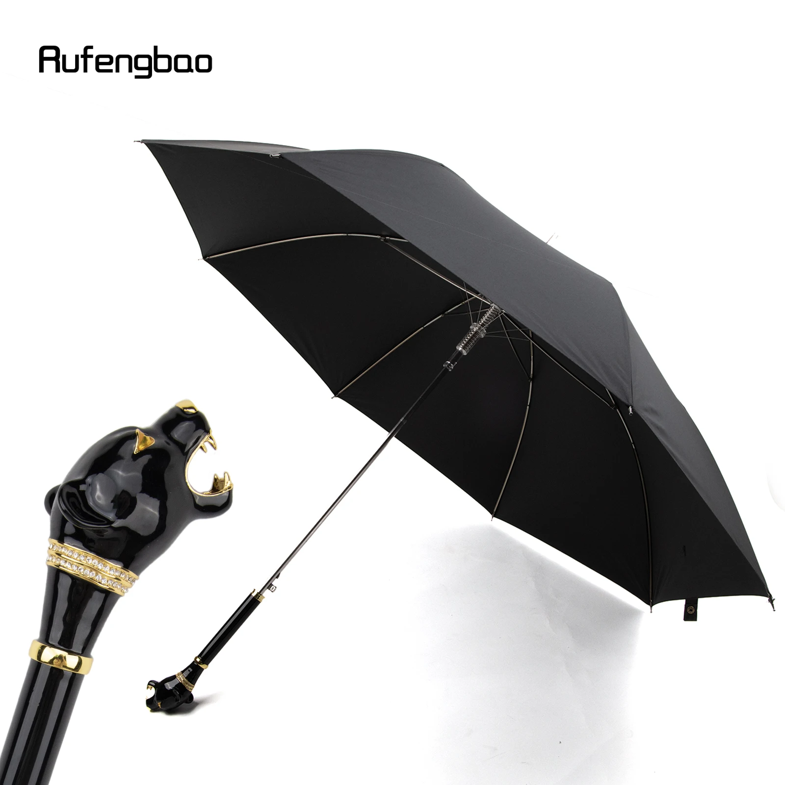 Leopardo animal-como guarda-chuva windproof automático, guarda-chuva longo do punho, bengala para dias ensolarados e chuvosos