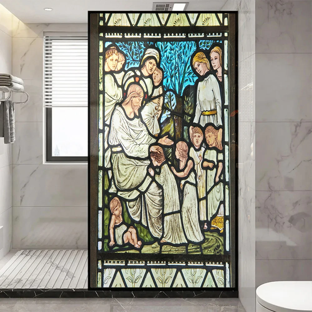 Church Stained Glass Decals Window Film Privacy Heat Insulation and Anti UV Blocking Static Cling Window Sticker for Home J84