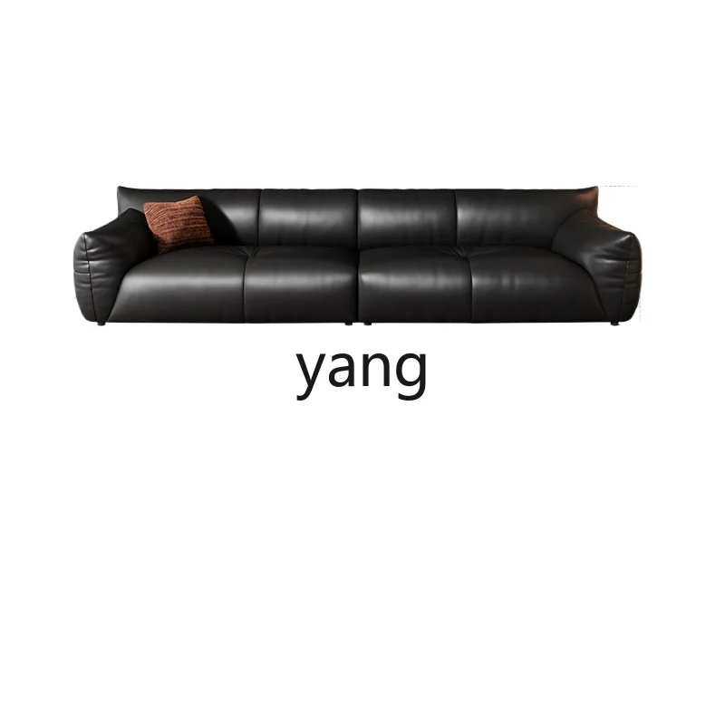 LMM， all-green first-layer cowhide leather sofa black straight row Italian light luxury