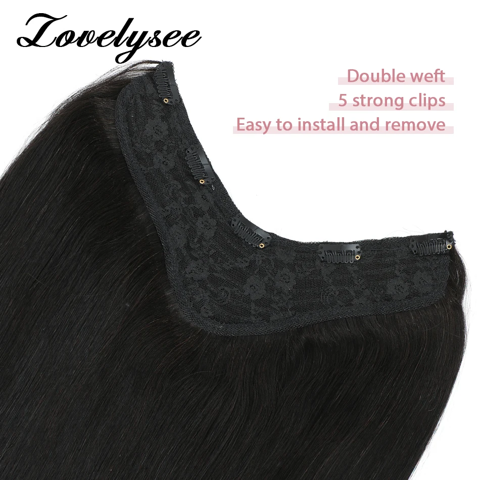 V-shaped Clip in Hair Extensions Human Hair Straight Natural Black Remy Human Hair Double Weft Hair Extensions Easy to Install