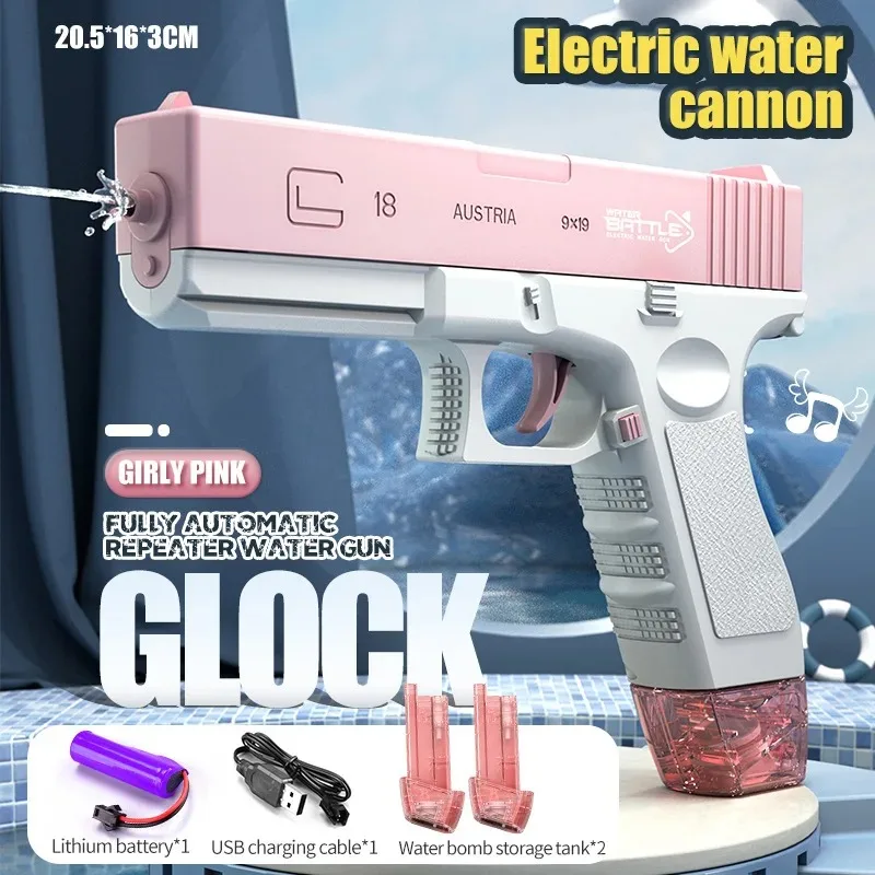 Pistola de agua eléctrica para niños, juguete de pulverización de agua automática, ráfagas de alta presión, carga fuerte, novedad de verano